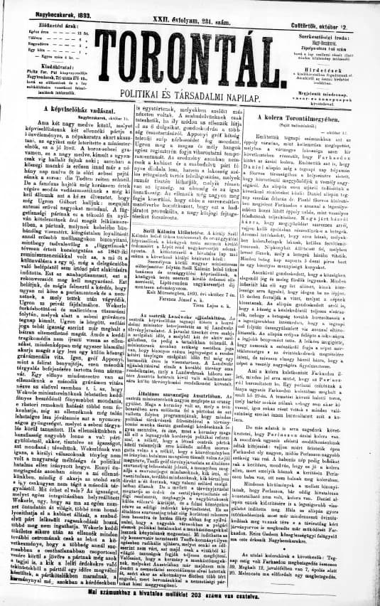 Torontál, 22. évf. 1893. október 12. 234. sz.