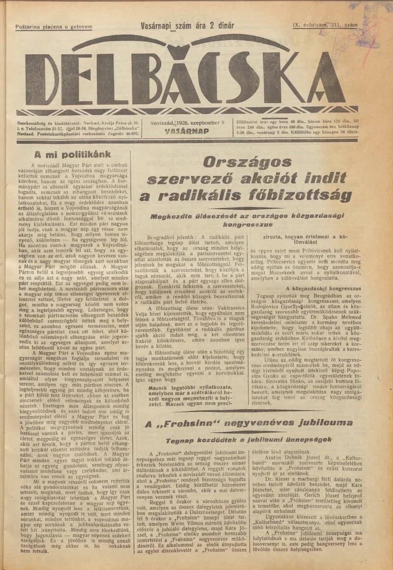 Délbácska, 9. évf. 1928. szeptember 9. 211. sz.