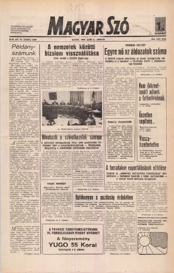 Magyar Szó, 46. évf. 1989. április 6. 93. sz. 1–16. oldal