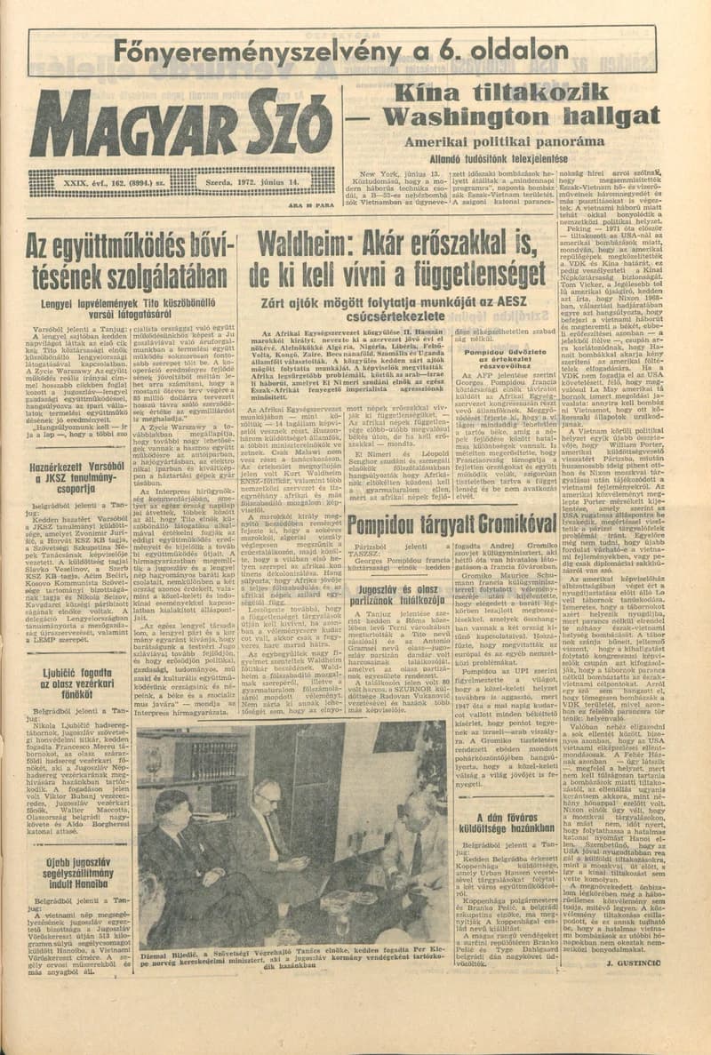 Magyar Szó, 29. évf. 1972. június 14. 162. sz. 1–20. oldal