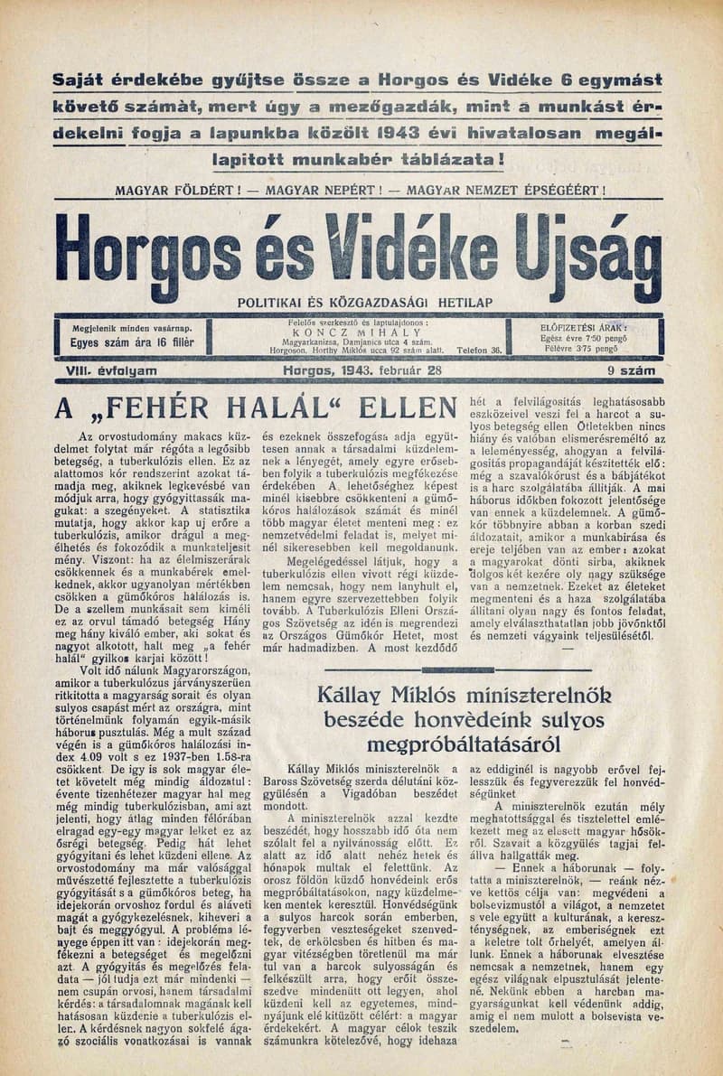 Horgos és vidéke, 8. évf. 1943. február 28. 9. sz.