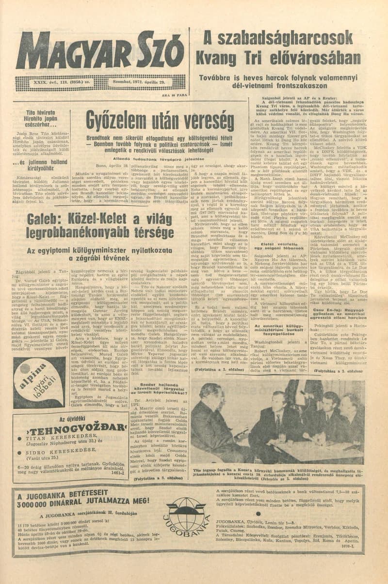 Magyar Szó, 29. évf. 1972. április 29. 118. sz. 1–20. oldal
