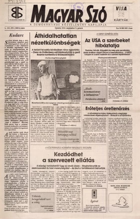 Magyar Szó, 50. évf. 1993. szeptember 3. 239. sz. 1–16. oldal