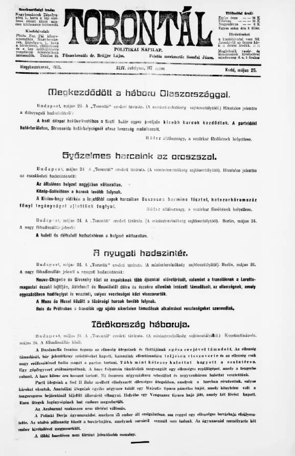 Torontál, 44. évf. 1915. május 25. 117. sz.