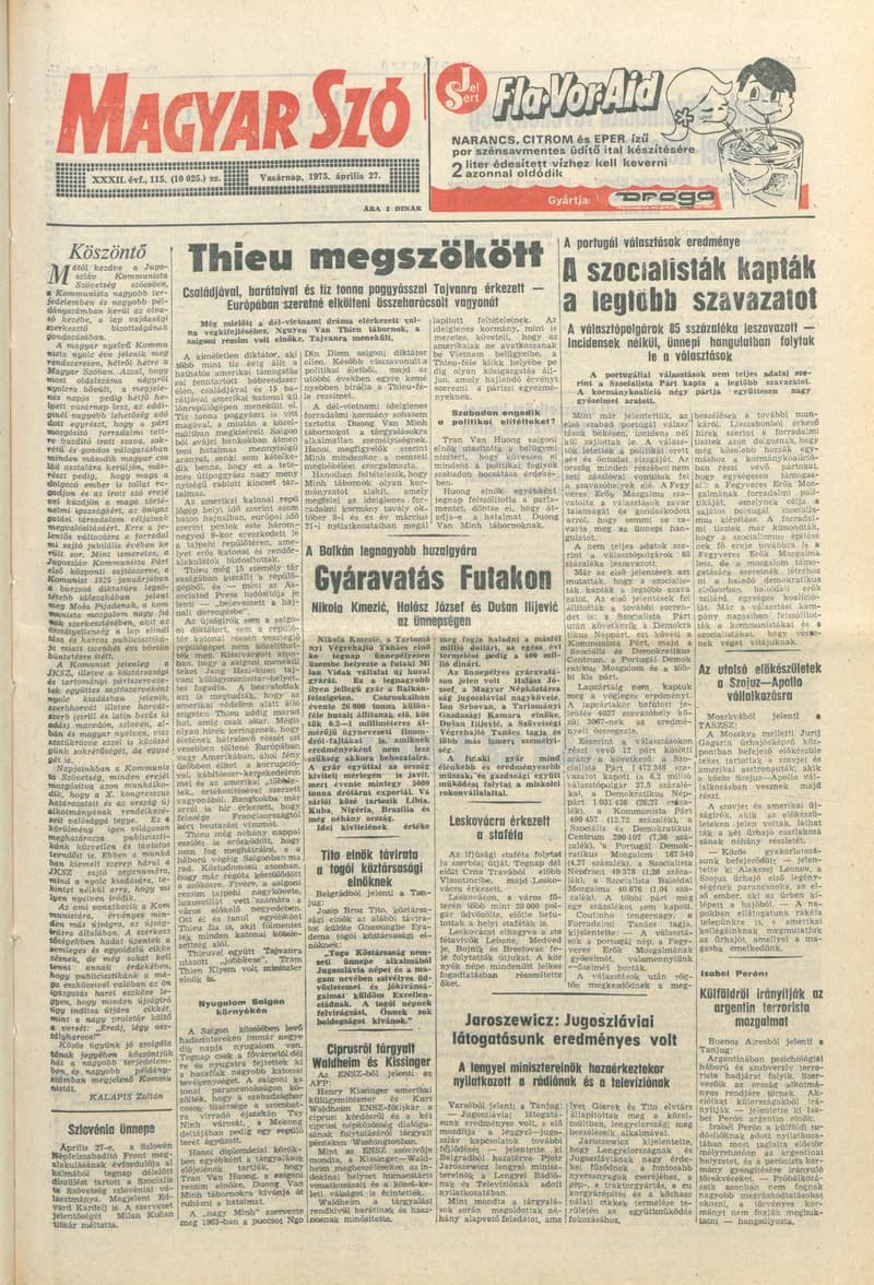 Magyar Szó, 32. évf. 1975. április 27. 115. sz.