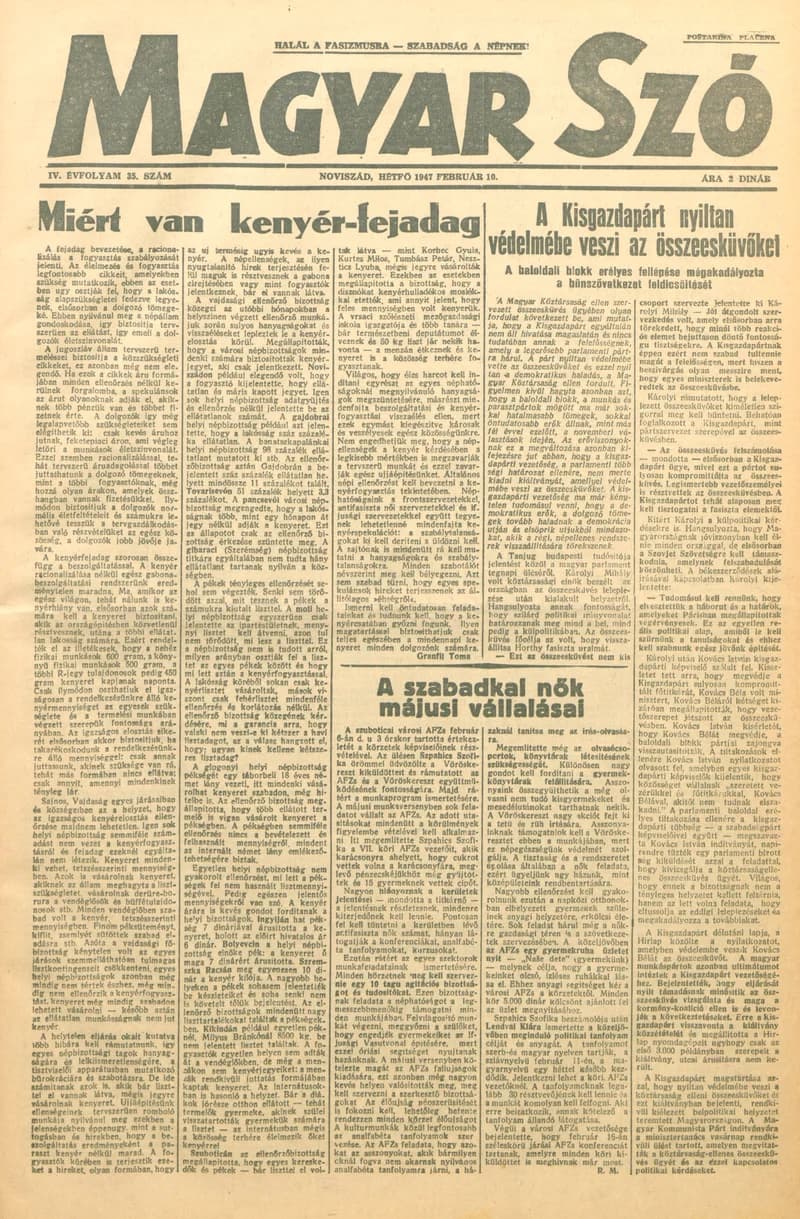 Magyar Szó, 4. évf. 1947. február 10. 35. sz. 1–4. oldal