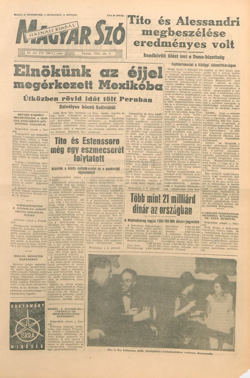 Magyar Szó, 20. évf. 1963. október 4. 273. sz. 1–14. oldal