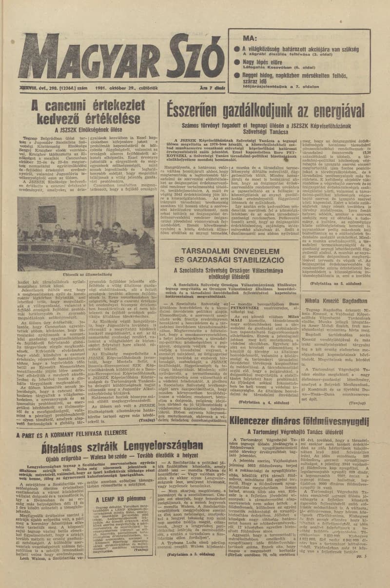 Magyar Szó, 38. évf. 1981. október 29. 298. sz.
