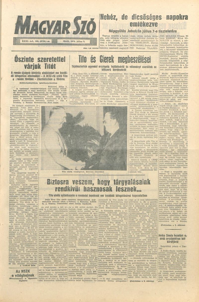 Magyar Szó, 31. évf. 1974. július 8. 185. sz. 1–4. oldal