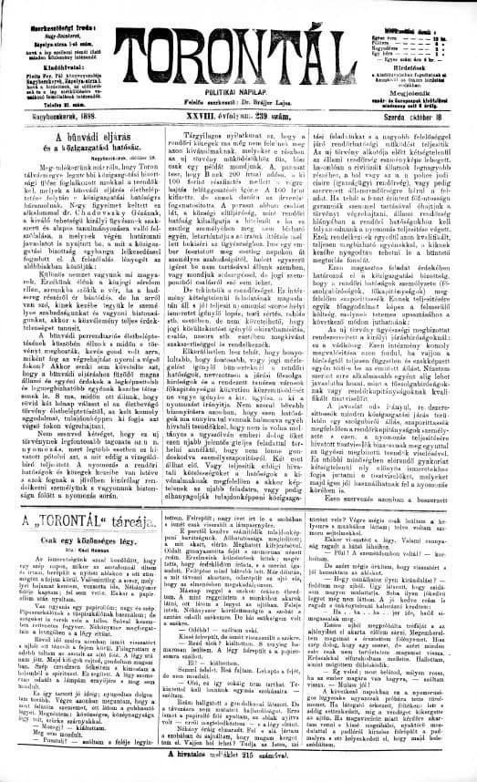 Torontál, 28. évf. 1899. október 18. 239. sz.