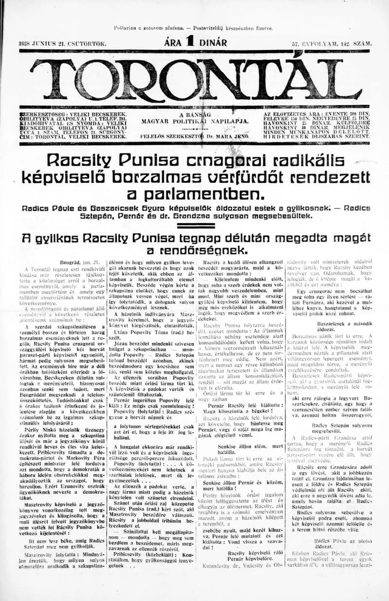 Torontál, 57. évf. 1928. június 21. 142. sz.