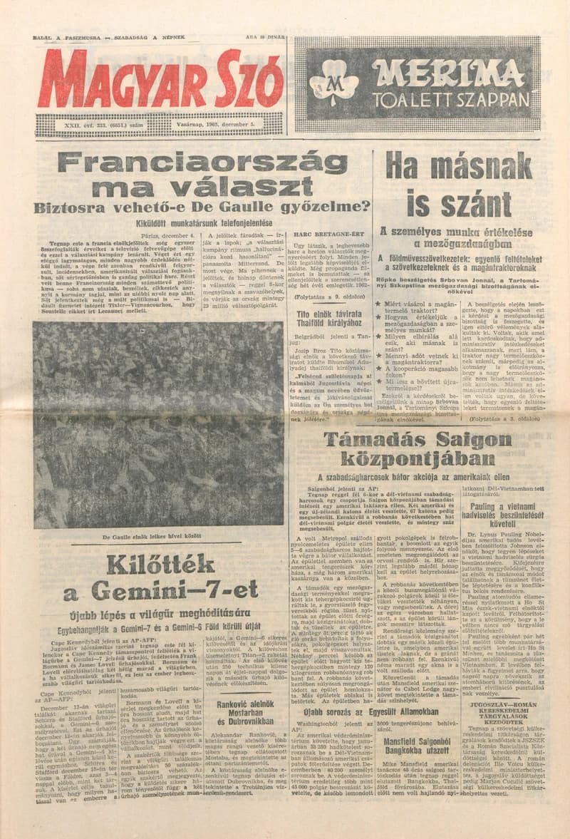 Magyar Szó, 22. évf. 1965. december 5. 333. sz.