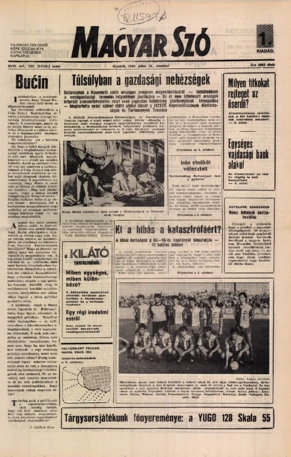Magyar Szó, 46. évf. 1989. július 29. 205. sz. 1–20. oldal