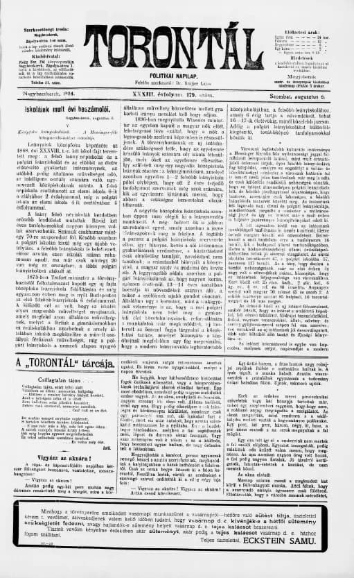 Torontál, 33. évf. 1904. augusztus 6. 179. sz.