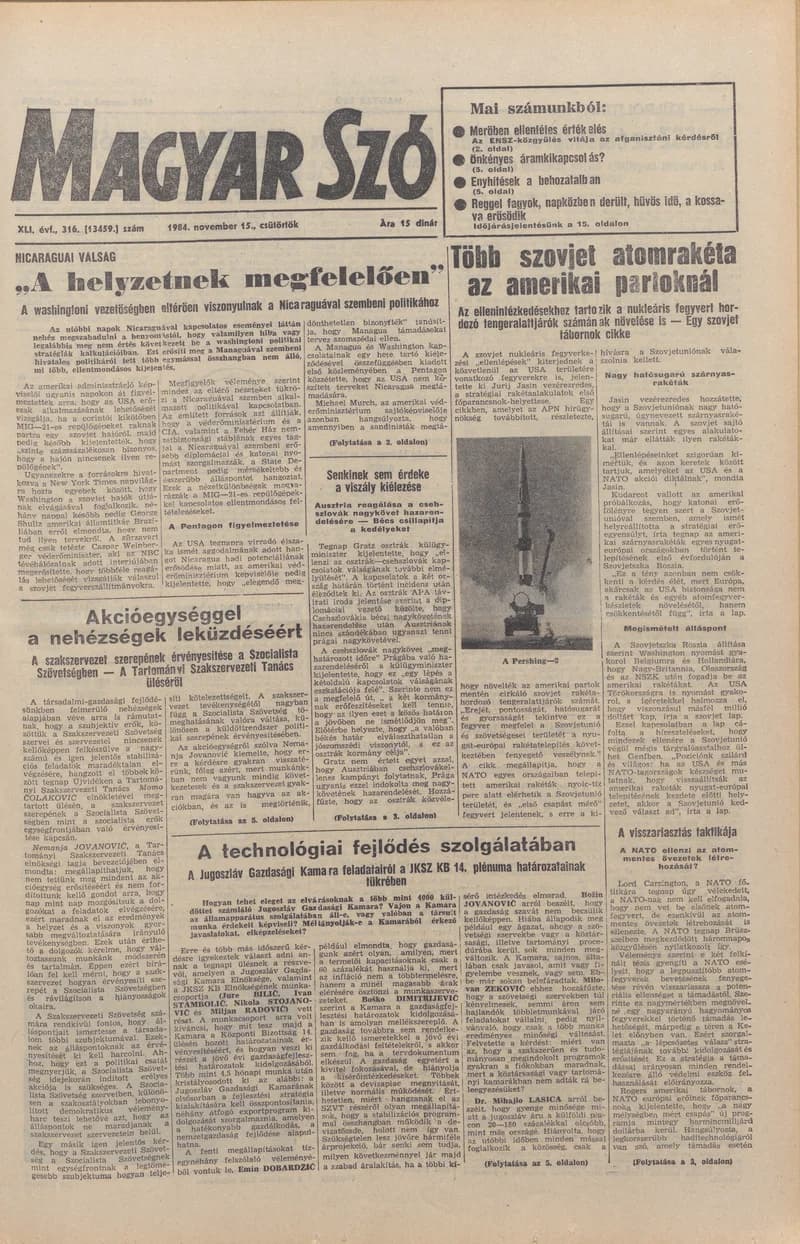 Magyar Szó, 41. évf. 1984. november 15. 316. sz. 1–20. oldal