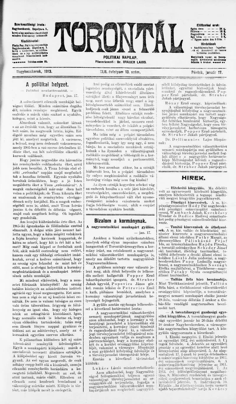 Torontál, 42. évf. 1913. január 17. 13. sz.