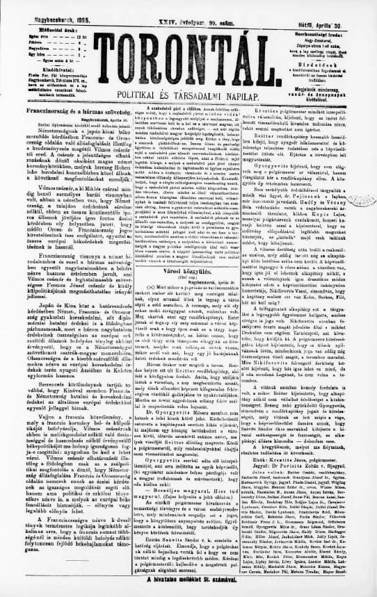 Torontál, 24. évf. 1895. április 30. 99. sz.