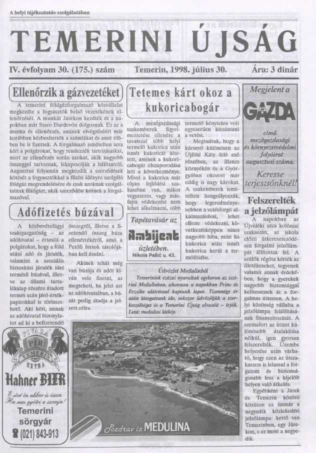Temerini Újság, 4. évf. 1998. július 30. 30. sz.