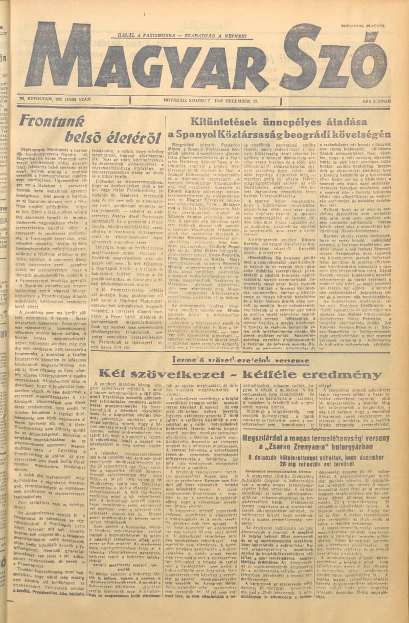 Magyar Szó, 6. évf. 1949. december 17. 298. sz. 1–4. oldal