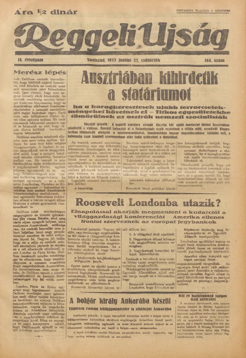 Reggeli Újság, 14. évf. 1933. június 22. 144. sz.
