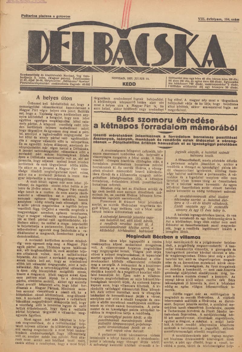 Délbácska, 8. évf. 1927. július 19. 164. sz.