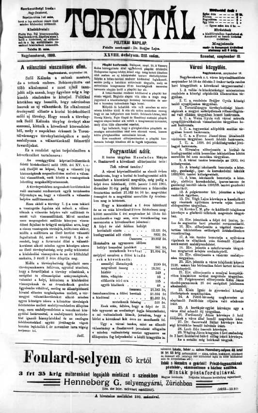 Torontál, 28. évf. 1899. szeptember 16. 212. sz.
