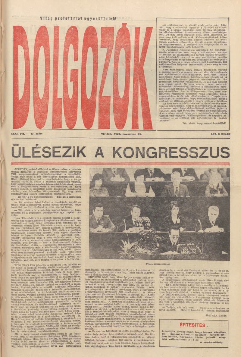 Dolgozók, 32. évf. 1978. november 23. 47. sz.