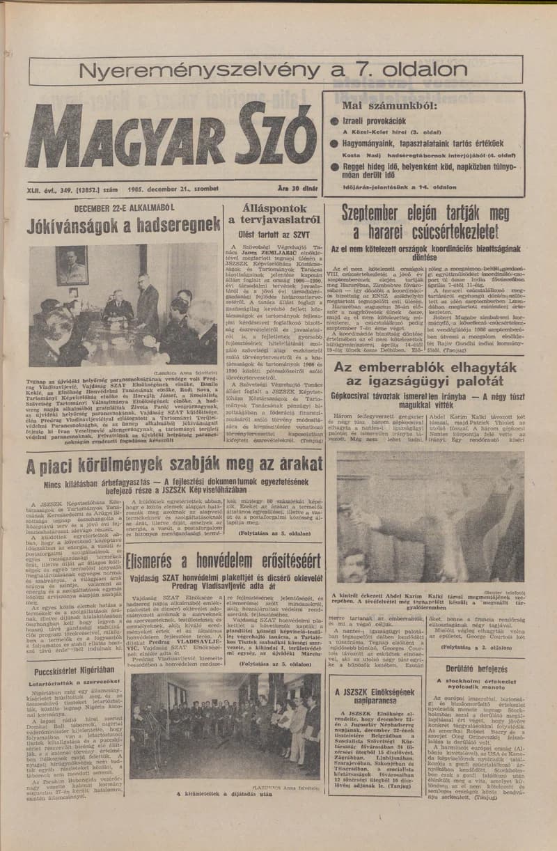 Magyar Szó, 42. évf. 1985. december 21. 349. sz. 1–28. oldal