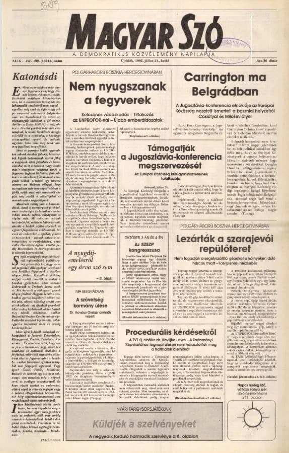Magyar Szó, 49. évf. 1992. július 21. 198. sz. 1–16. oldal