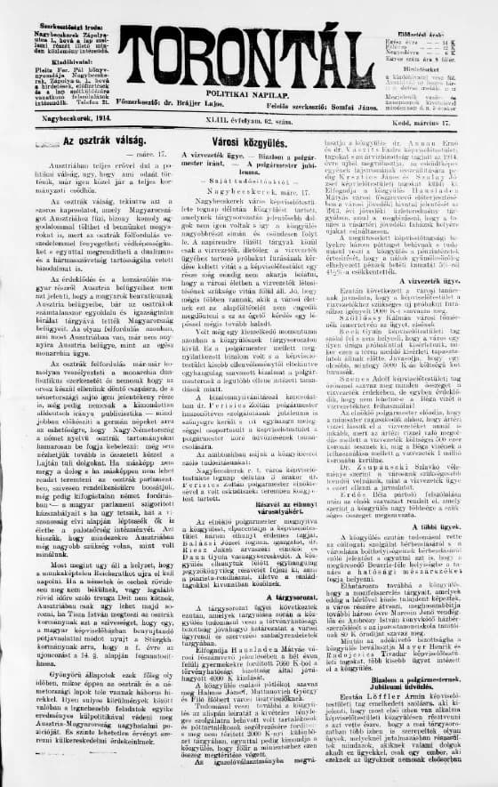 Torontál, 43. évf. 1914. március 17. 62. sz.