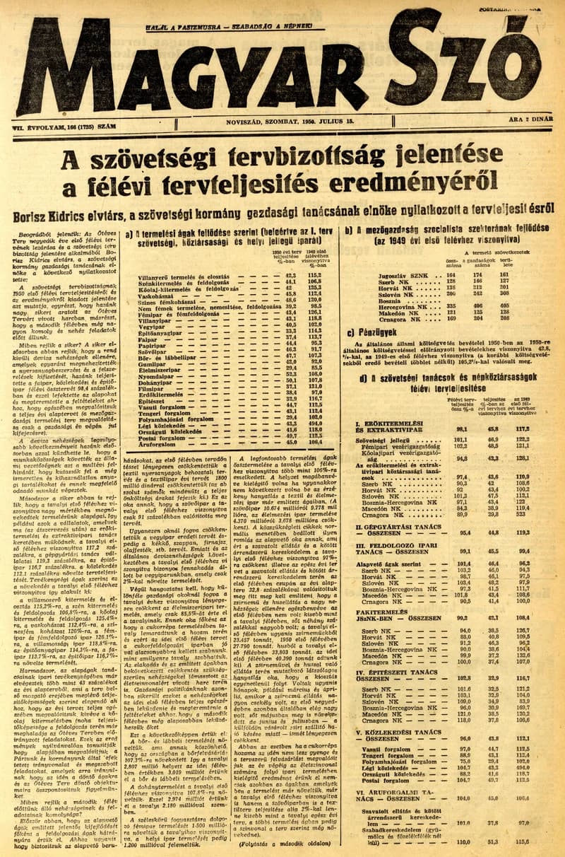 Magyar Szó, 7. évf. 1950. július 15. 166. sz. 1–4. oldal