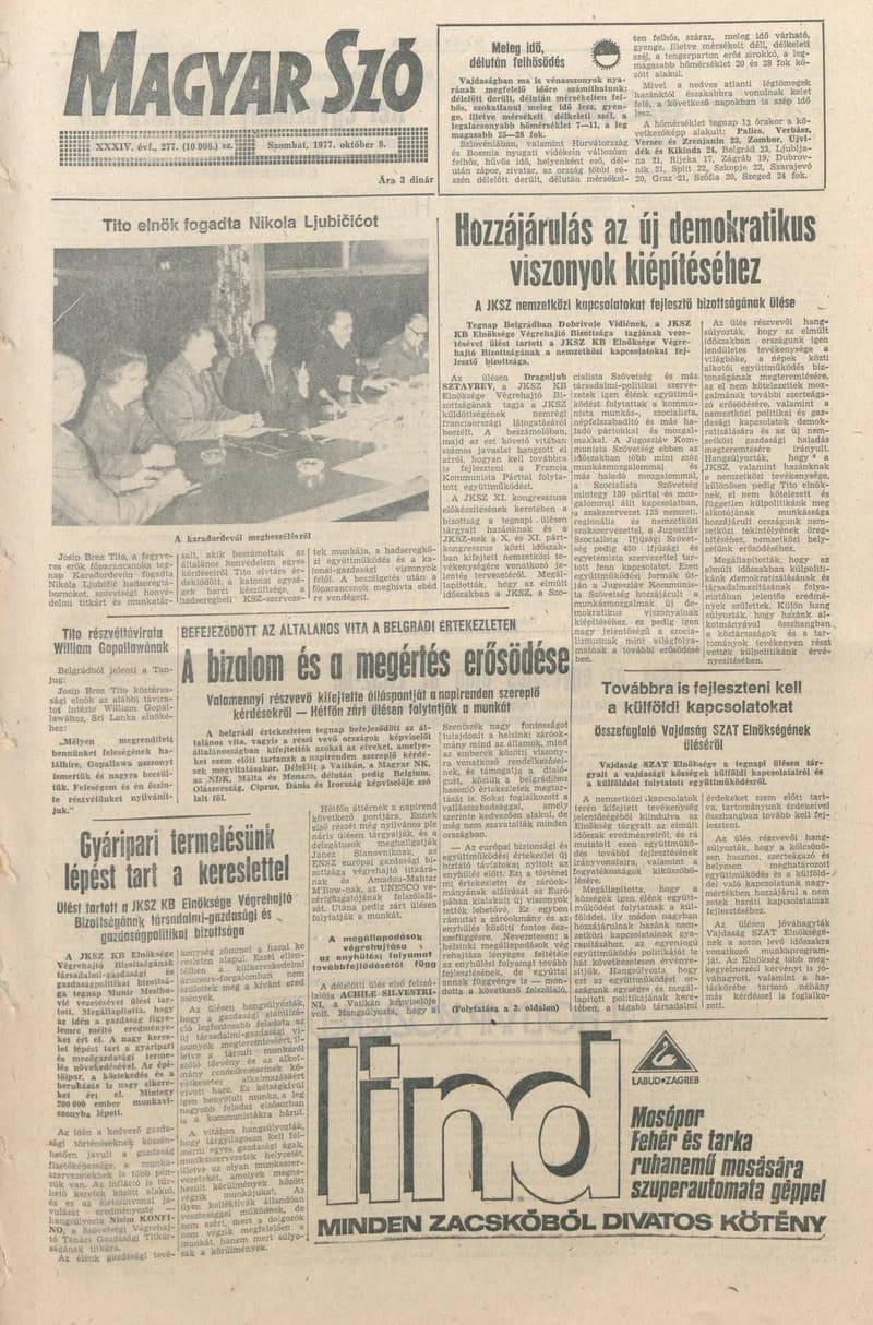 Magyar Szó, 34. évf. 1977. október 8. 277. sz.