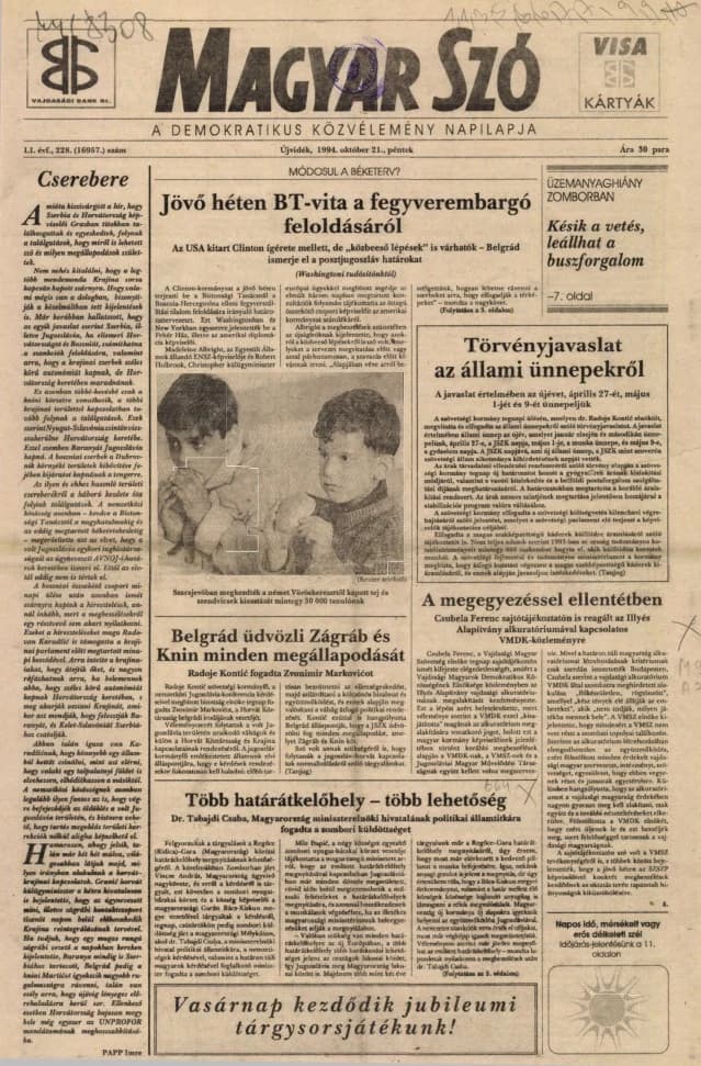 Magyar Szó, 51. évf. 1994. október 21. 228. sz. 1–16. oldal