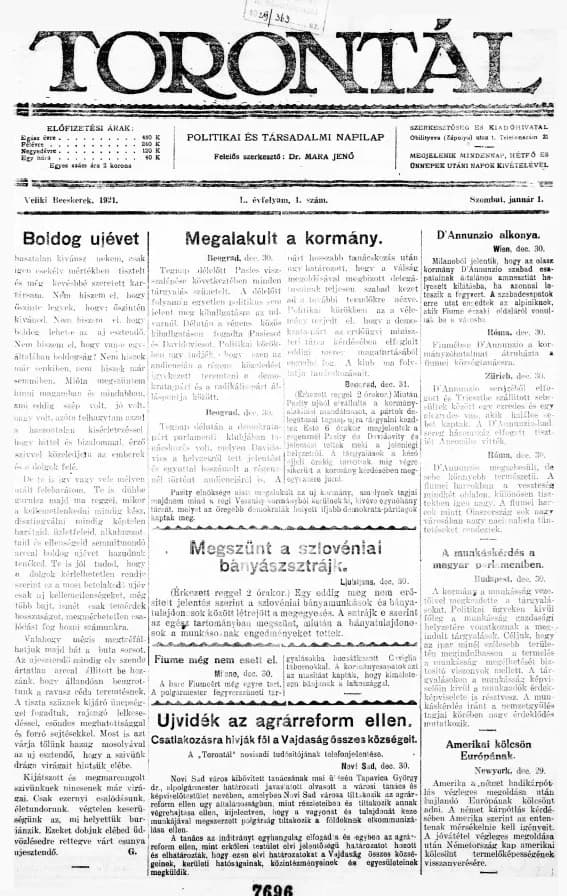 Torontál, 50. évf. 1921. január 1. 1. sz.