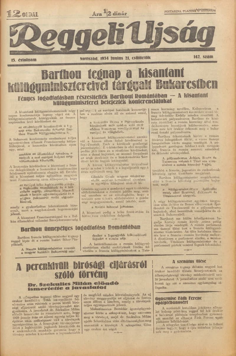 Reggeli Újság, 15. évf. 1934. június 21. 142. sz.