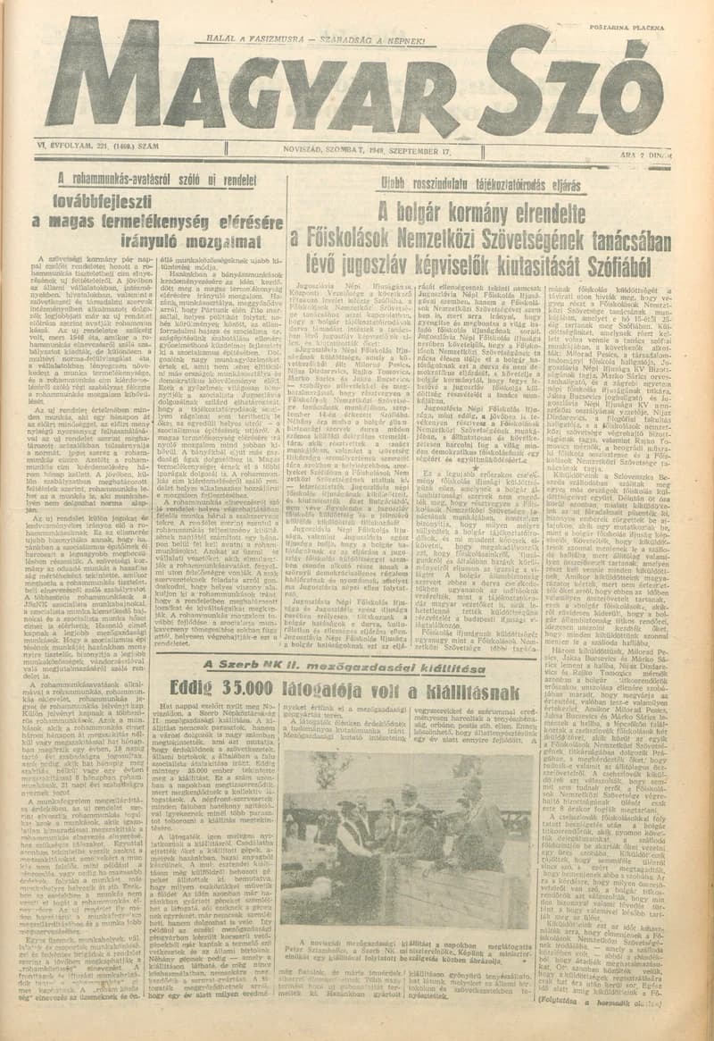 Magyar Szó, 6. évf. 1949. szeptember 17. 221. sz. 1–4. oldal