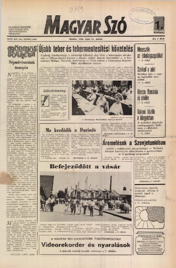 Magyar Szó, 47. évf. 1990. május 25. 141. sz. 1–20. oldal