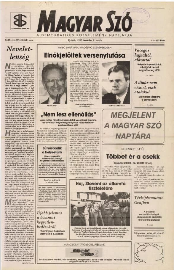 Magyar Szó, 49. évf. 1992. december 9. 337. sz. 1–16. oldal