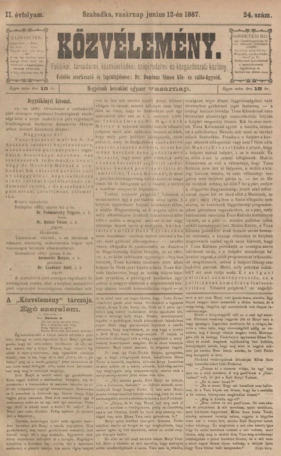 Közvélemény, 2. évf. 1887. június 12. 24. sz.