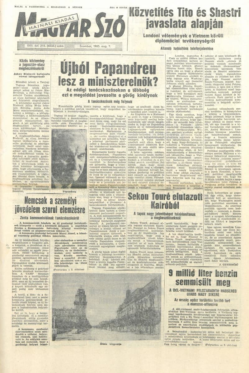 Magyar Szó, 22. évf. 1965. augusztus 7. 215. sz. 1–12. oldal