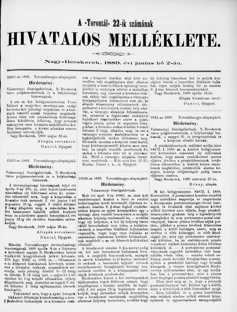 A Totontál  hivatalos melléklete, 2. évf. 1889. június 2. 22. sz.