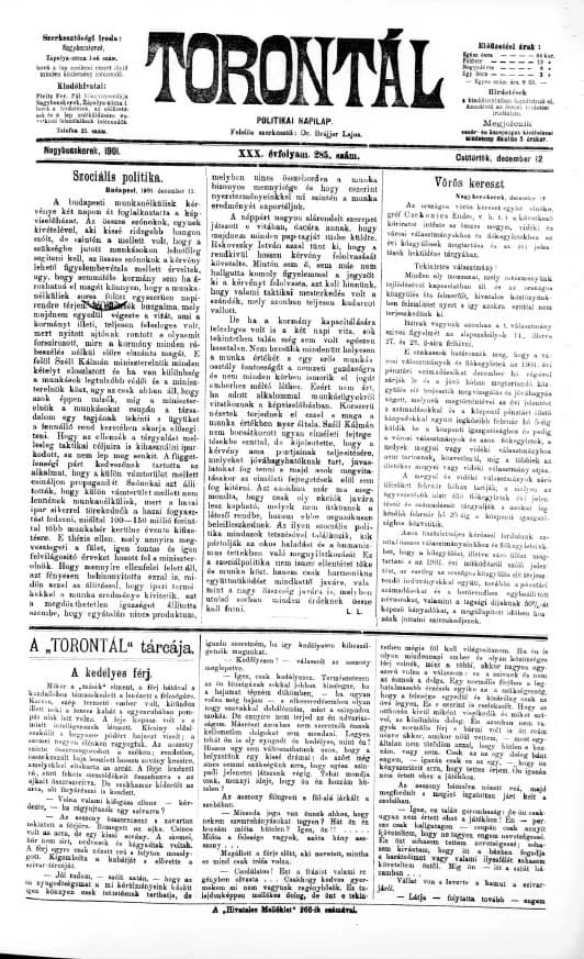Torontál, 30. évf. 1901. december 12. 285. sz.