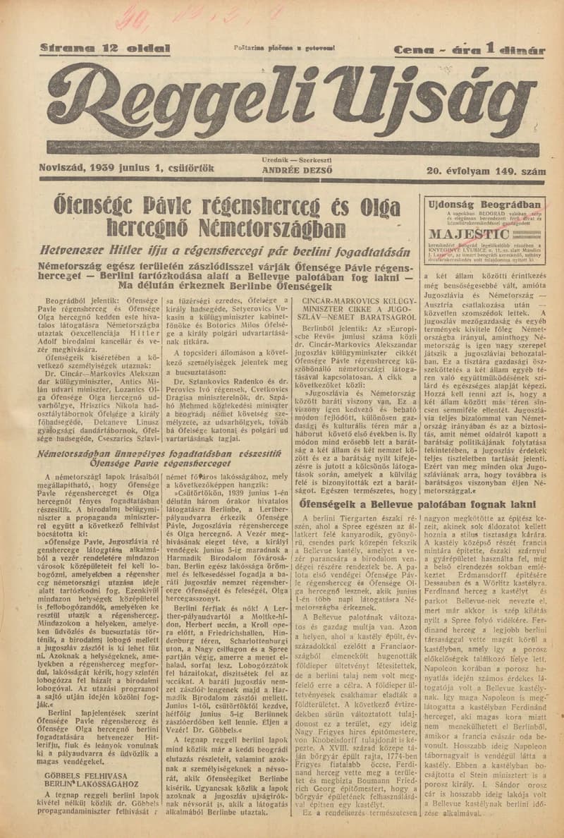 Reggeli Újság, 20. évf. 1939. június 1. 149. sz.