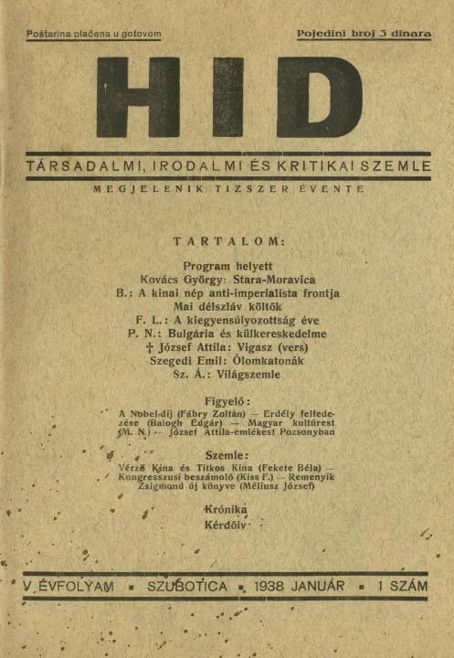 Híd, 5. évf. 1938. január. 1. sz. 1–34. oldal
