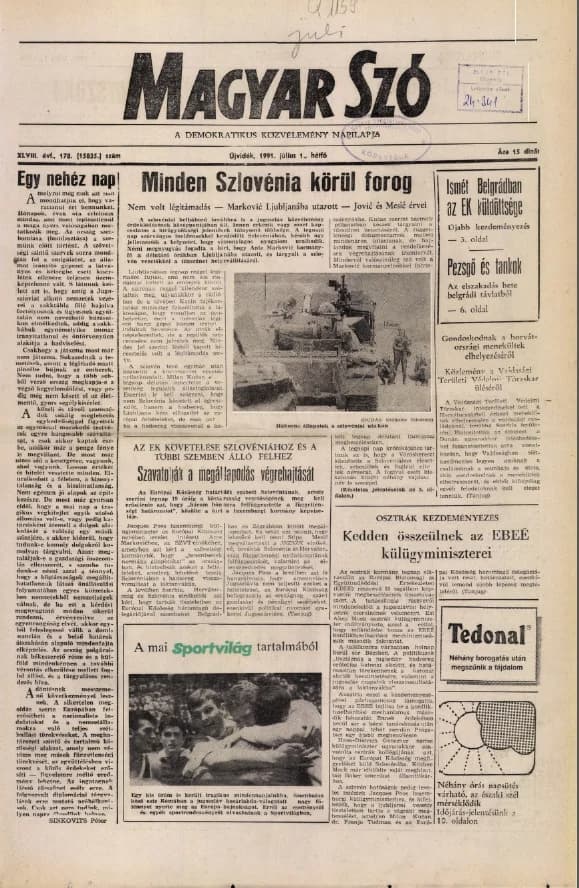 Magyar Szó, 48. évf. 1991. július 1. 178. sz. 1–20. oldal