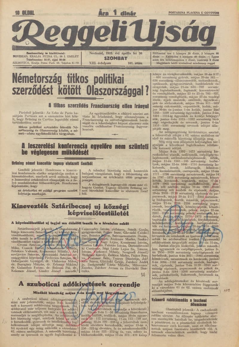 Reggeli Újság, 13. évf. 1932. április 30. 101. sz.
