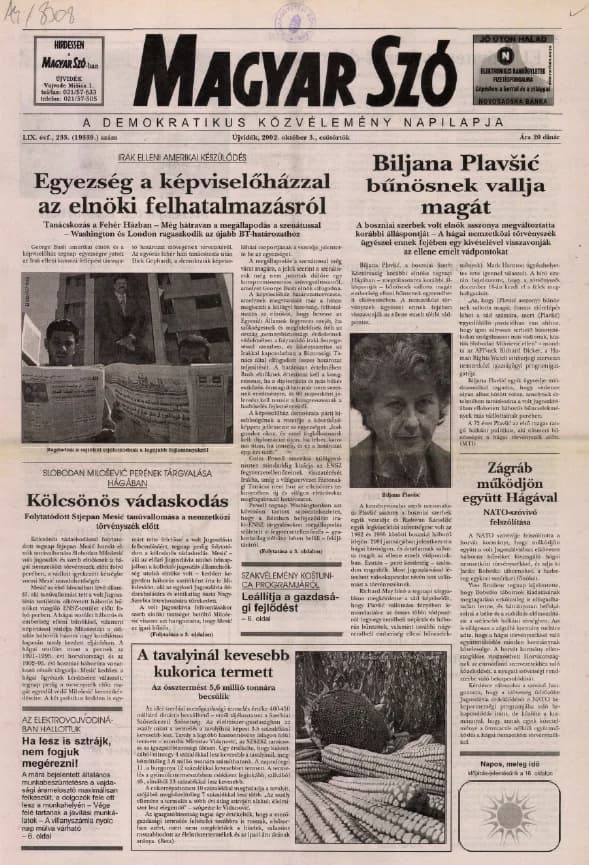 Magyar Szó, 59. évf. 2002. október 3. 233. sz. 1–16. oldal
