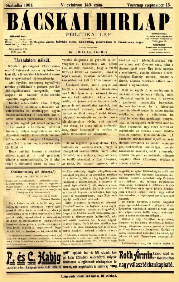 Bácskai Hirlap, 5. évf. 1901. szeptember 15. 140. sz.