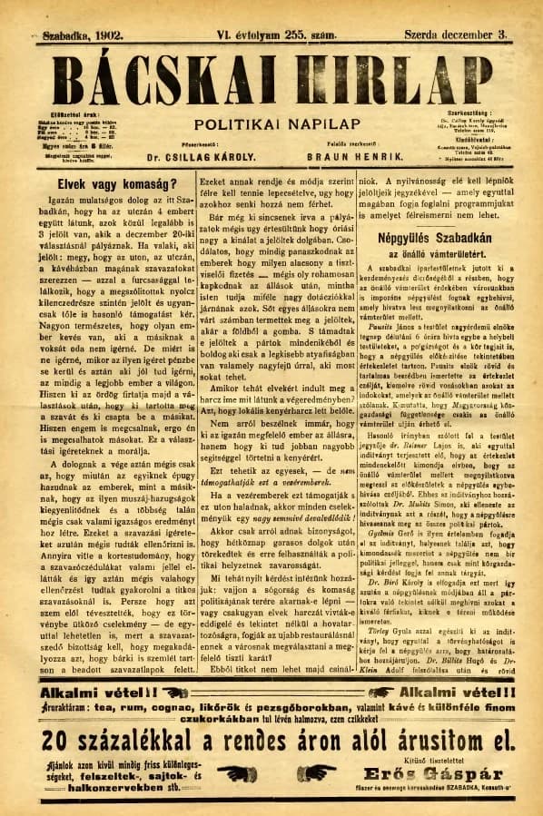 Bácskai Hirlap, 6. évf. 1902. december 3. 255. sz.