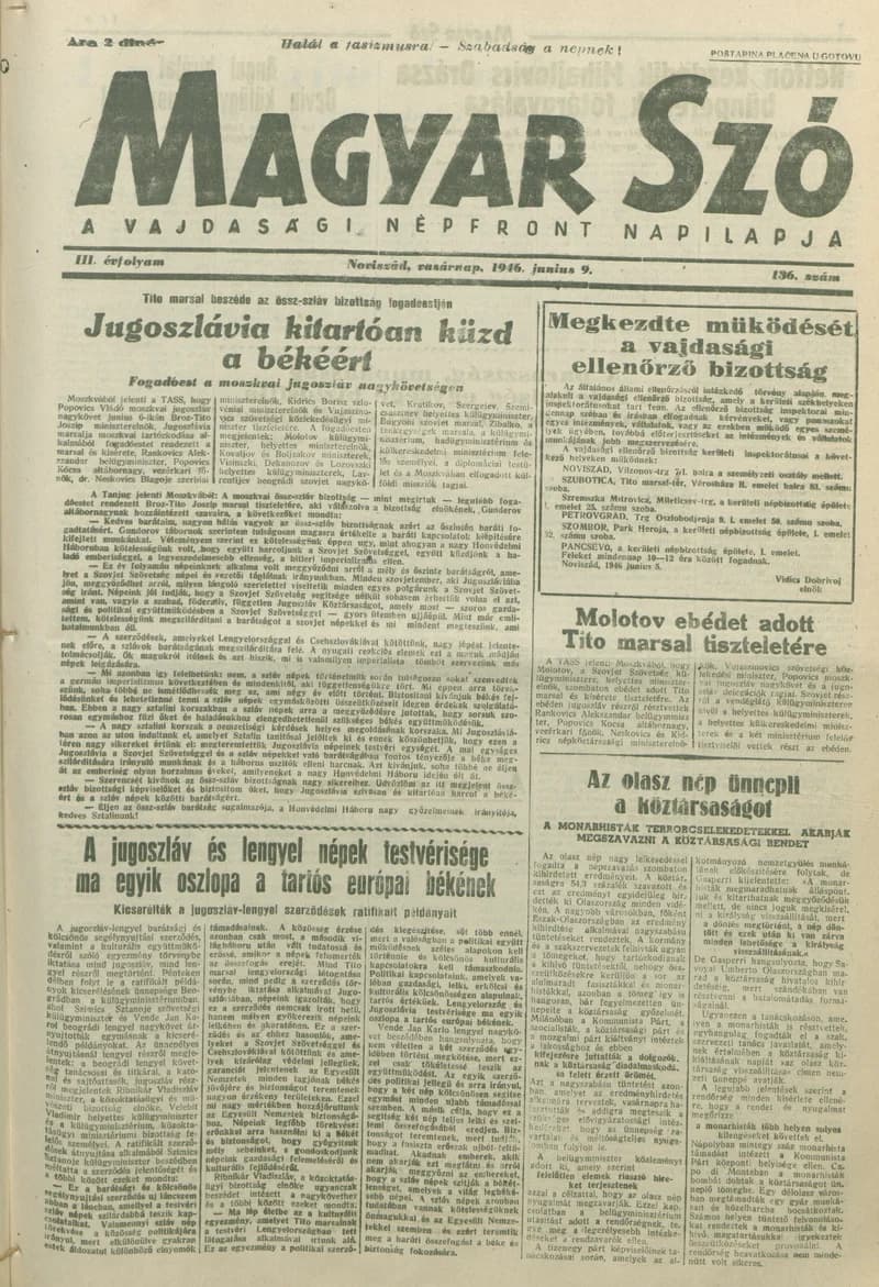 Magyar Szó, 3. évf. 1946. június 9. 136. sz. 1–8. oldal